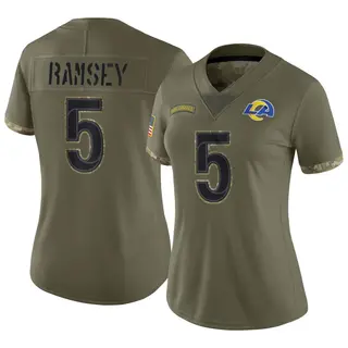 Limited Women's Jalen Ramsey Los Angeles Rams Nike Jalen ey 2022 Salute To Service Jersey - Olive