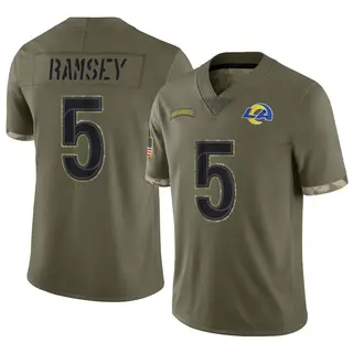 Limited Youth Jalen Ramsey Los Angeles Rams Nike Jalen ey 2022 Salute To Service Jersey - Olive